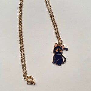 Sailor Moon Inspired Luna Cat Necklace – Gold Chain Anime Jewelry